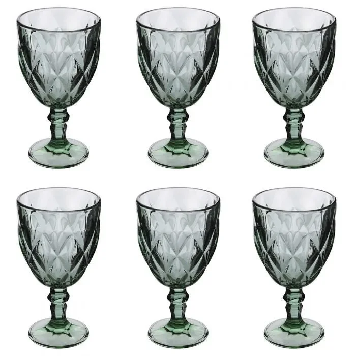Set 6 calici 340 ml in vetro, superficie intagliata, verde, Elizabeth Sibilla – Galileo