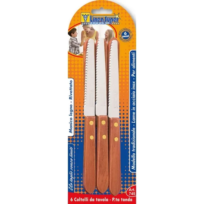 Set 6 coltelli da tavola con manico in legno