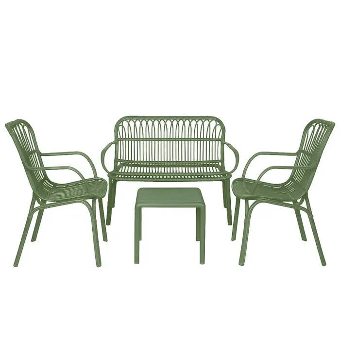 Set da giardino con divano, poltrone e tavolino in polipropilene effetto rattan – Meridiana – Agave Moda