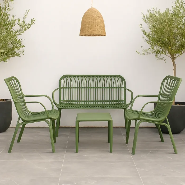 Set da giardino con divano, poltrone e tavolino in polipropilene effetto rattan – Meridiana – Agave Moda - immagine 2