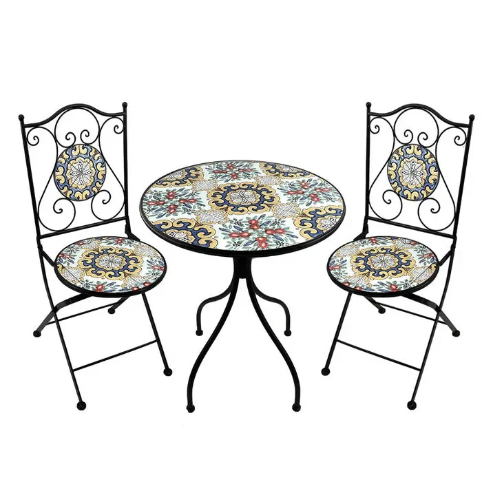 Set tavolo con sedie pieghevoli in metallo con mosaico – Caltagirone Vendita calda online