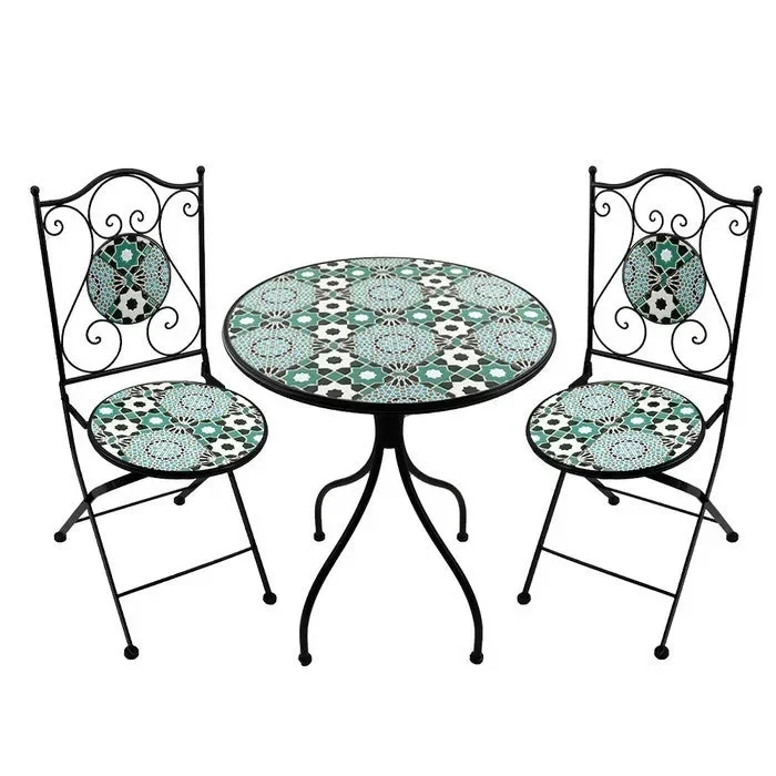 Set tavolo con sedie pieghevoli in metallo con mosaico – Taormina