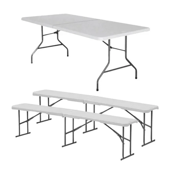 Set tavolo da campeggio e catering con 2 panche pieghevoli