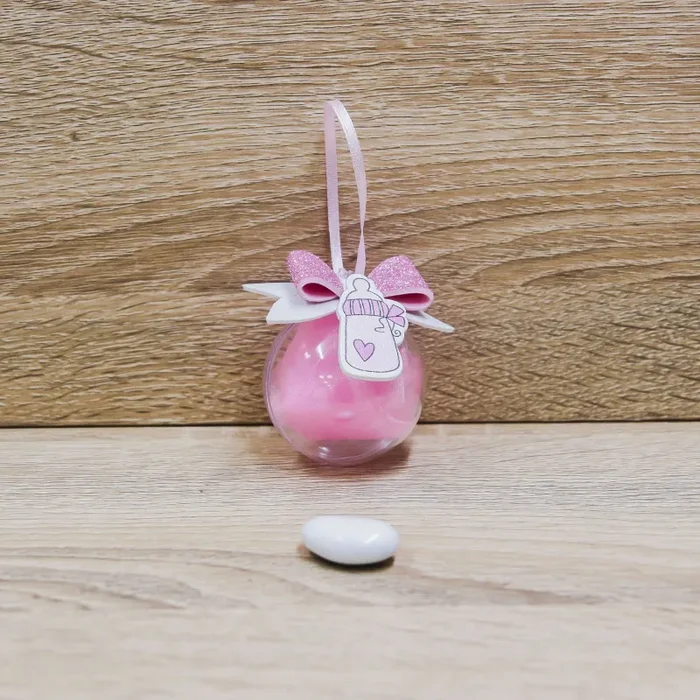 Sfera Portaconfetti con Fiocco Glitter Rosa