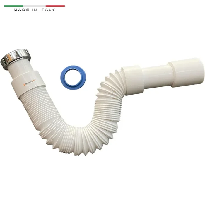 Sifone Flessibile Allungabile 1’1/4 Tubo Estensibile per Lavabo – Bidet da 35 cm A 77 cm finale Diametro da 40 riducibile a 32 MADE IN ITALY