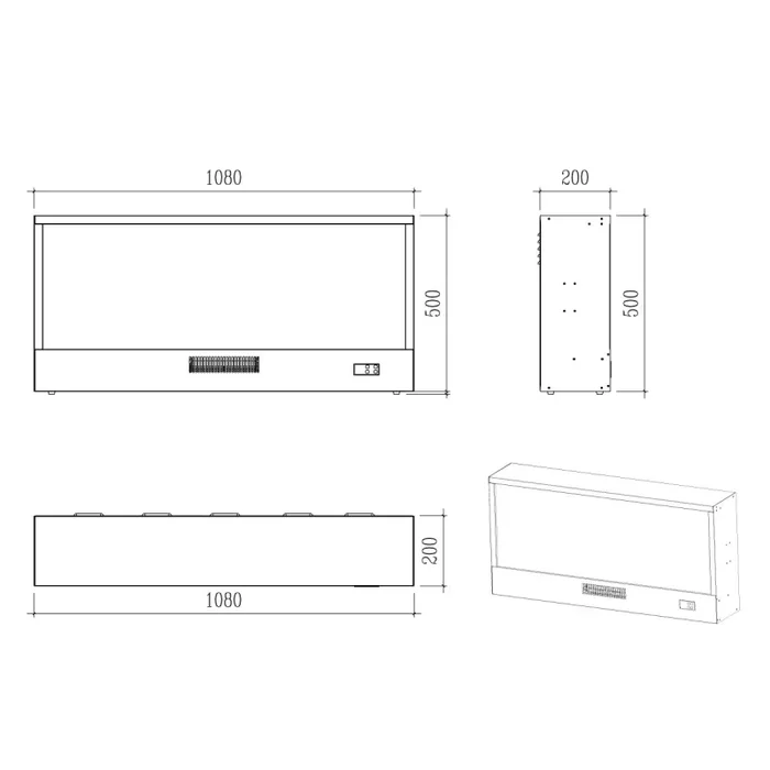 SINED Caminetto Ispica Caminetto Elettrico Da Incasso Lungo 108 Cm Da 1500w Nero - immagine 3