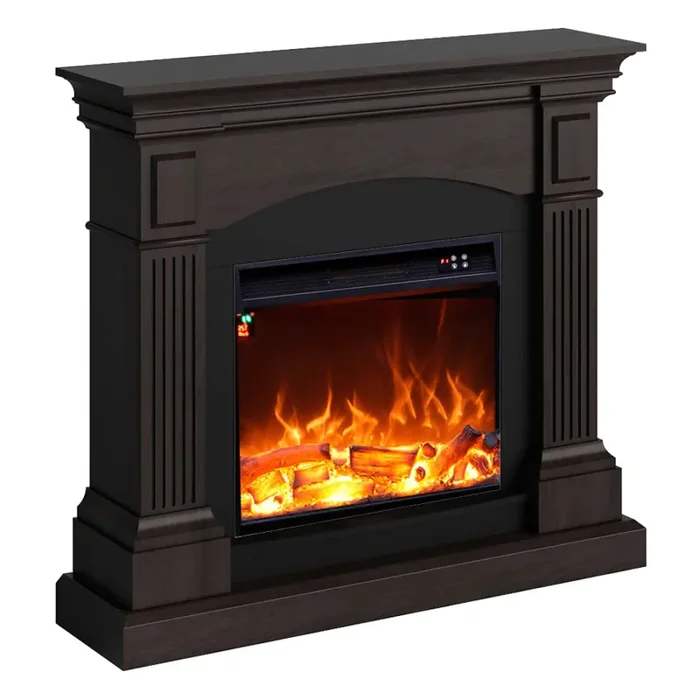 SINED Camino Cetona Camino Da Terra Con Cornice e Bruciatore Da 1500w Effetto Fiamma Led Wenge - immagine 2