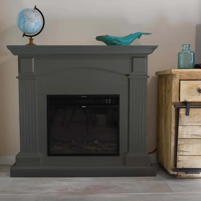 SINED Mpc Camino Cetona Camino Da Pavimento Con Cornice e Bruciatore Elettrico Da 1500w Grigio - immagine 2