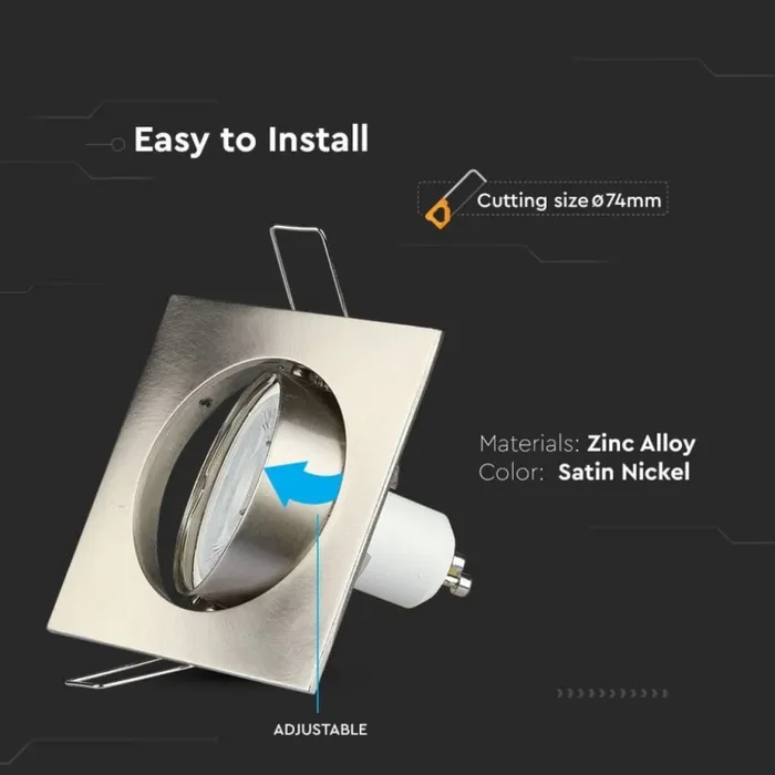 SKU 3591 VT-779-SN-SQ V-TAC Portafaretto LED da Incasso Quadrato GU10 e GU5.3 (MR16) Colore Nichel Satinato Orientabile - immagine 3