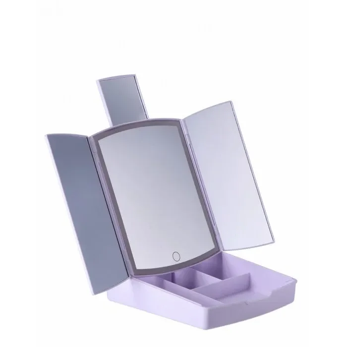 Specchio pieghevole con LED e scomparti