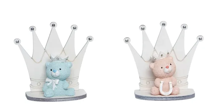 Star Import Italy Orsetto Crown con Base H 8,5 Cm Legno Rosa Bomboniera 1 Pz