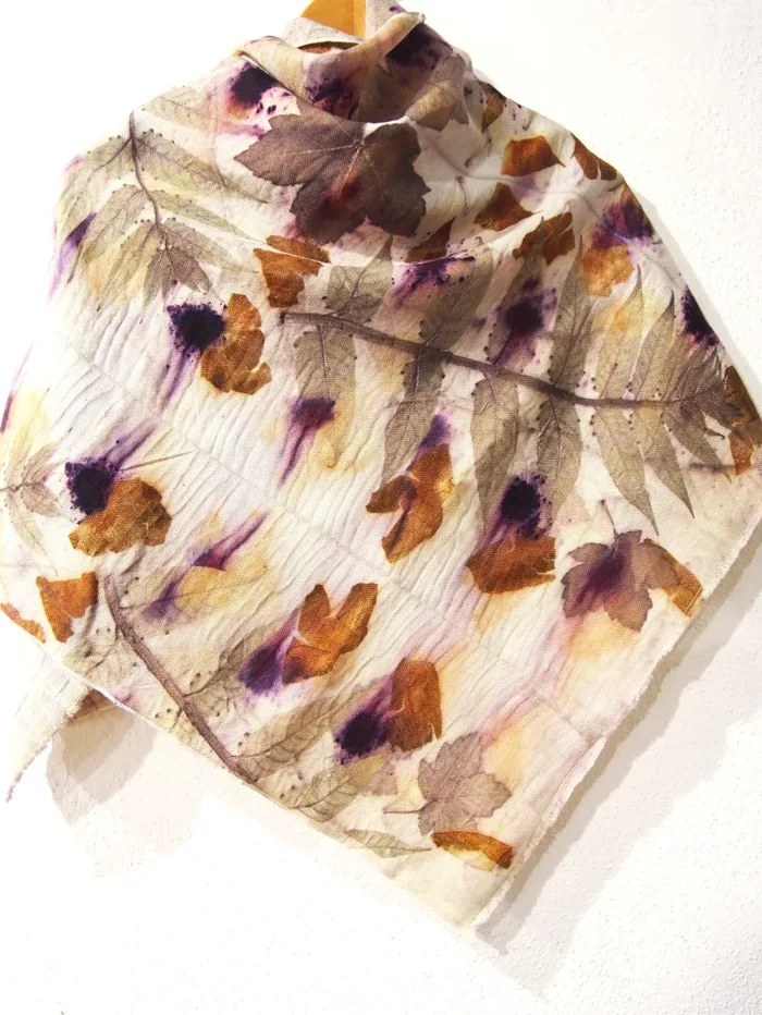 Stola grande Ecoprint 100% Lana, Pezzo Unico, Tintura Naturale In saldo