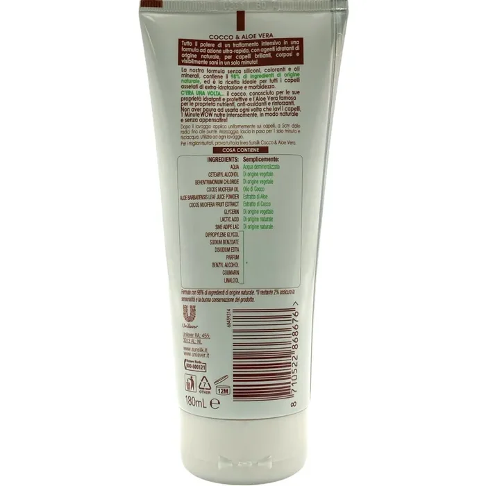 Sunsilk ricarica naturale trattamento 1 minute con cocco e aloe vera per capelli secchi 180 ml - immagine 2