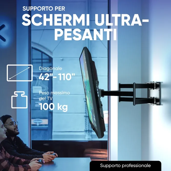 Supporto da Parete per TV 42″-110″ max 100kg, nero M8L-B - immagine 2
