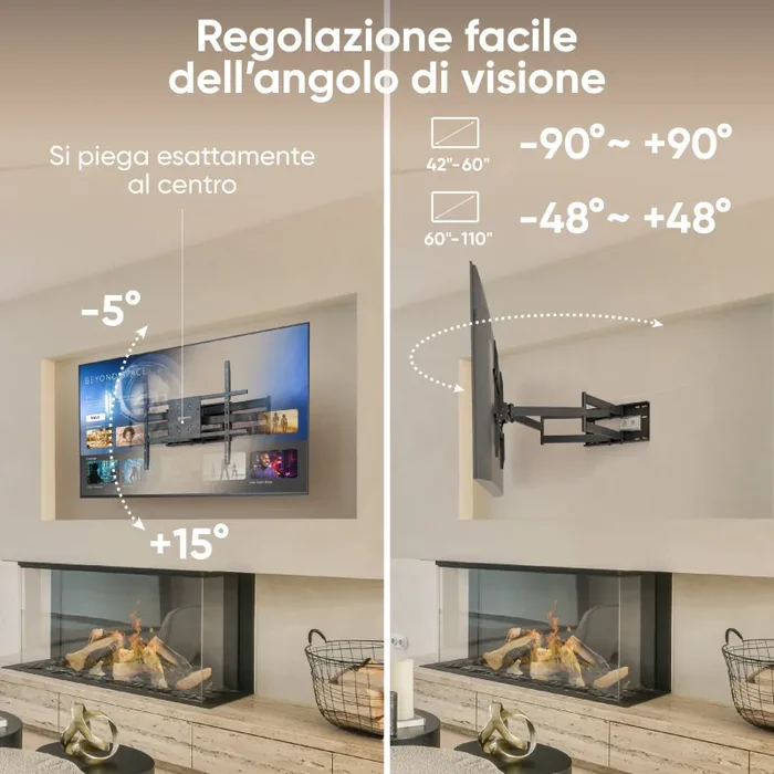 Supporto da Parete per TV 42″-110″ max 100kg, nero M8L-B - immagine 3