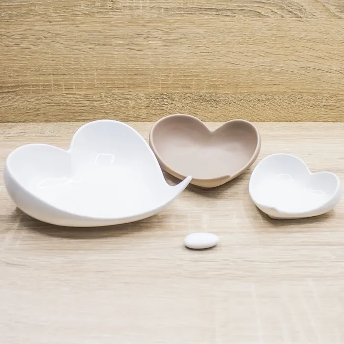 Svuotatasche/Piatto Triplo Cuore Bianco e Tortora Claraluna - immagine 3