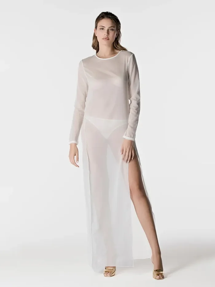 T-shirt lunga in chiffon - immagine 2