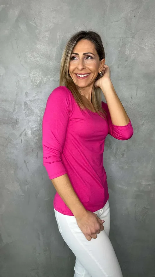 T-SHIRT MANICA ¾ IN VISCOSA TINTA UNITA