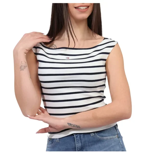 T-shirt slim fit con scollatura a barca donna Tommy Hilfiger art DW0DW20234