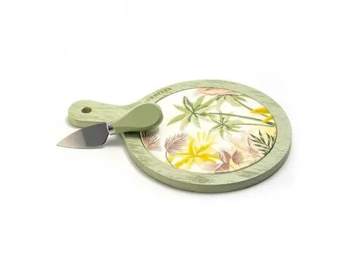TAGLIERE IN CERAMICA/LEGNO CON COLTELLINO LINEA TROPICAL (27x19x3,5cm)