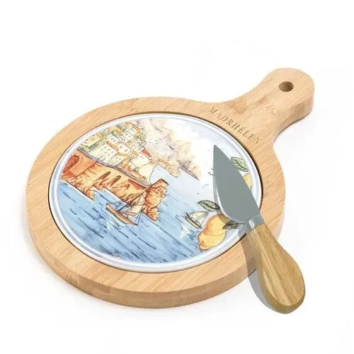 TAGLIERE TONDO CON BASE IN LEGNO E CENTRALE IN CERAMICA (27x19x3.5cm)