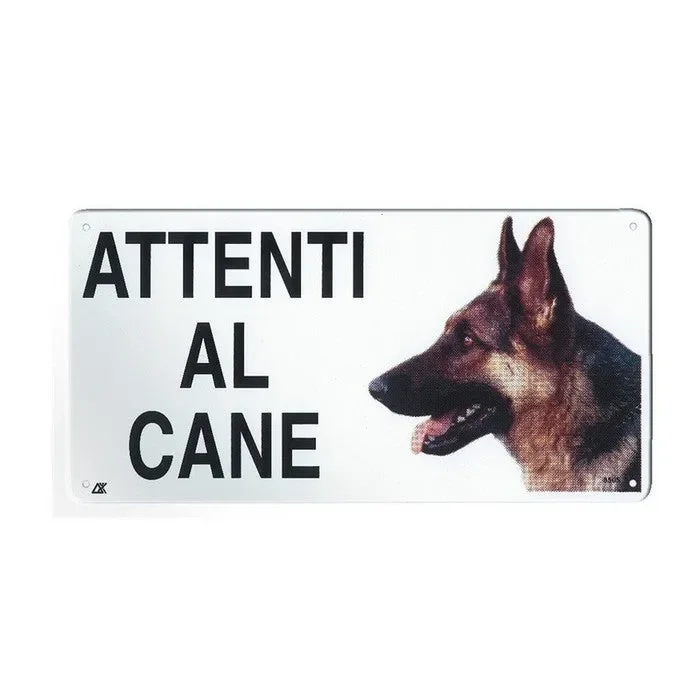 Targa in metallo attenti al cane 20×10 cm