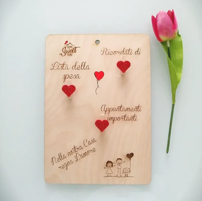 Targhetta in Legno MEMO 20cm x 28cm da appendere in CUCINA incisa a laser /cose da ricordare/famiglia/lista della spesa