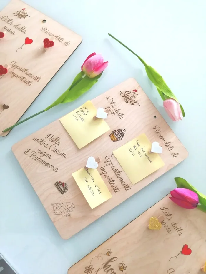 Targhetta in Legno MEMO 20cm x 28cm da appendere in CUCINA incisa a laser /cose da ricordare/famiglia/lista della spesa - immagine 2