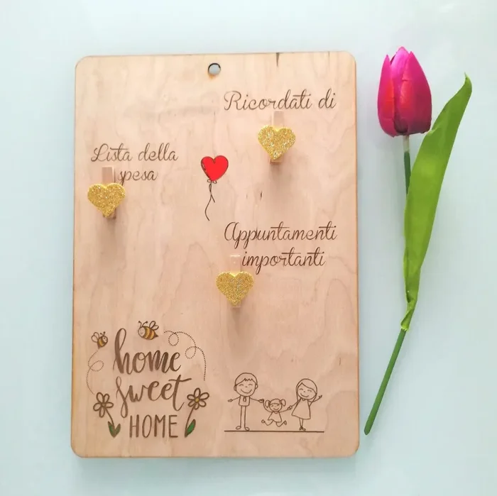 Targhetta in Legno MEMO 20cm x 28cm da appendere in CUCINA incisa a laser /cose da ricordare/famiglia/lista della spesa - immagine 3