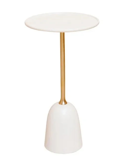 TAVOLINO CON PIANO ROTONDO IN METALLO BIANCO E ORO (35xh.56cm)