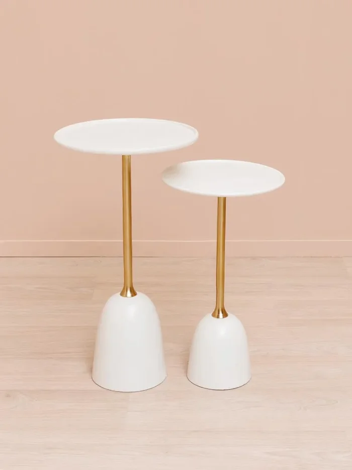 TAVOLINO CON PIANO ROTONDO IN METALLO BIANCO E ORO (35xh.56cm) - immagine 3