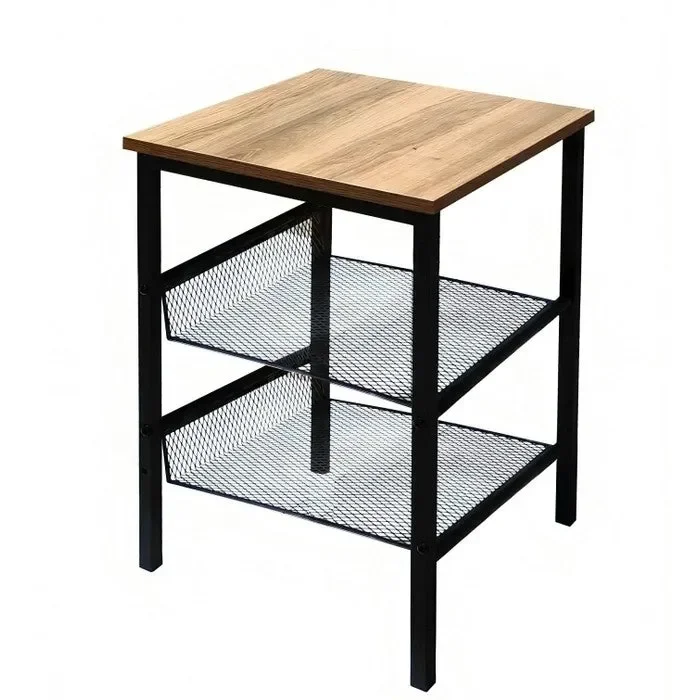Tavolino industrial in metallo e legno con ripiani 40×40 cm