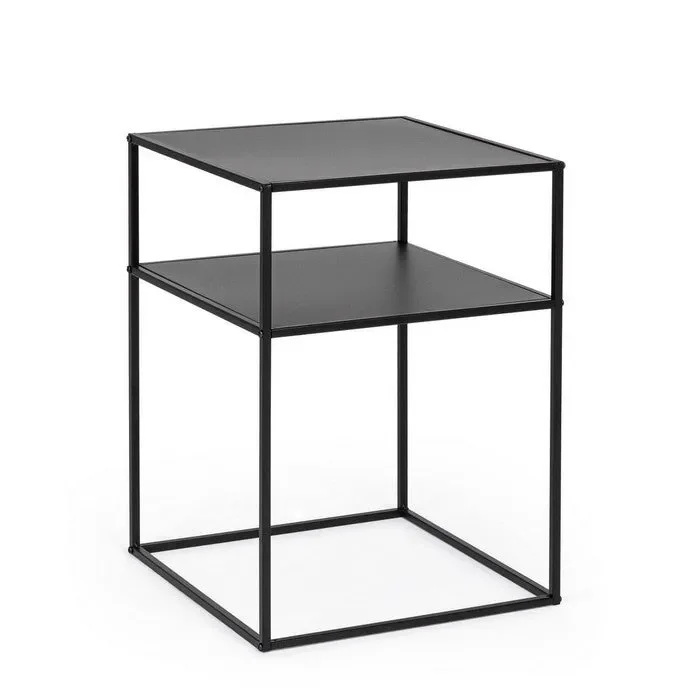 Tavolino quadrato in metallo con ripiano – Alrik