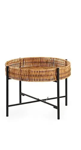 TAVOLINO ROTONDO CON PIANO IN CORDA E PIEDI IN METALLO NERO (50,5xh.39cm)