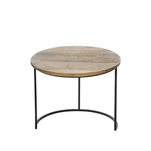 TAVOLINO ROTONDO CON PIANO IN LEGNO DI MANGO E BASE IN METALLO (55x55x45h)