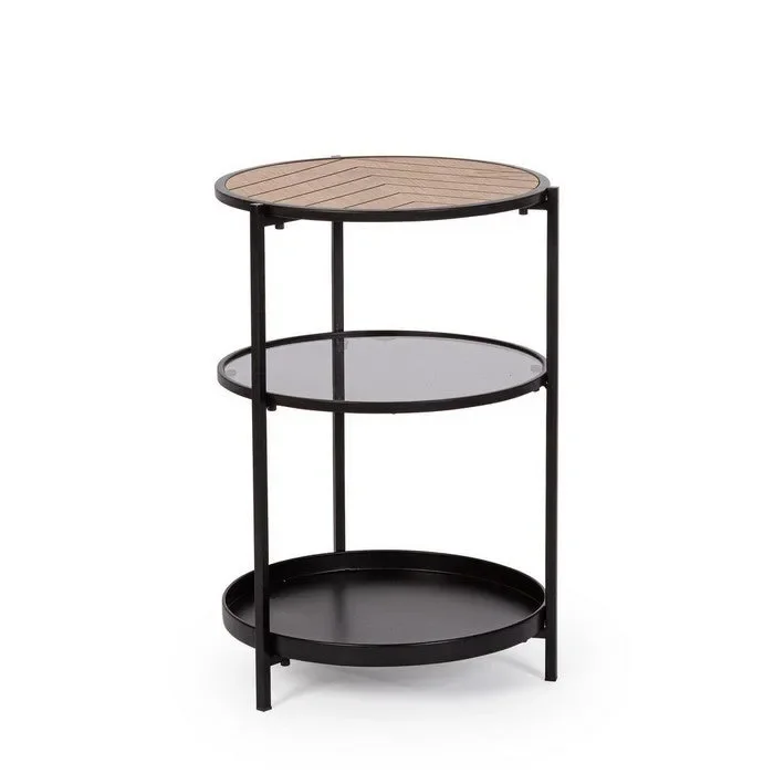 Tavolino tondo in metallo con ripiani 40 cm – Haldor