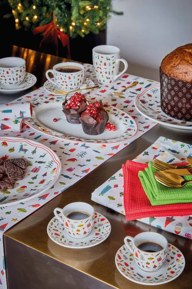 Tognana Servizio Natale 6 Tazze da Caffè con Piattino Atollo Candy Bianco Rosso - immagine 2