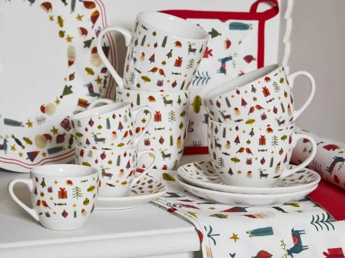 Tognana Servizio Natale 6 Tazze da Caffè con Piattino Atollo Candy Bianco Rosso - immagine 3