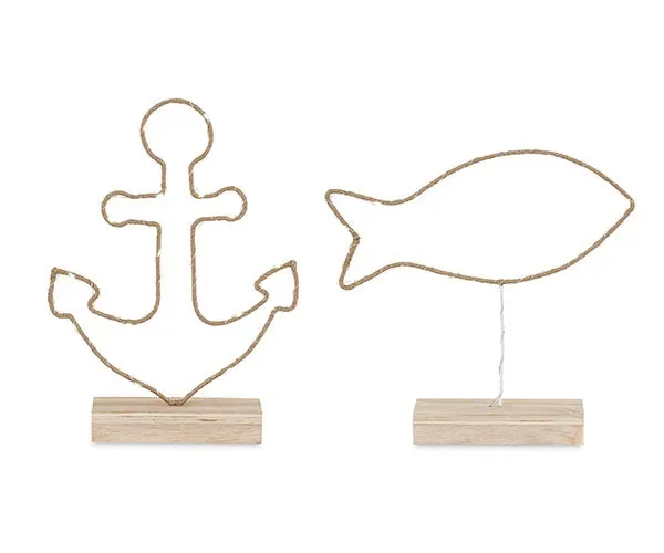 Tono Su Tono Base Legno Ancora o Pesce con LED H 30 / 34 1 Pz