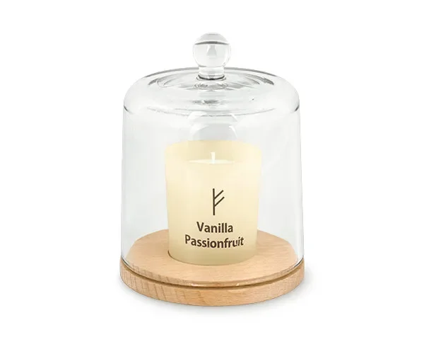 Tono Su Tono Candela Vaniglia con Alzata Vetro E Base in Legno H 130 Mm Vendita online