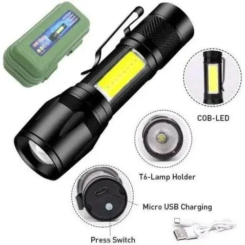 Torcia Mini Security con Zoom Regolabile, Batteria Ricaricabile Usb potenza 300 Lumen Vendita calda