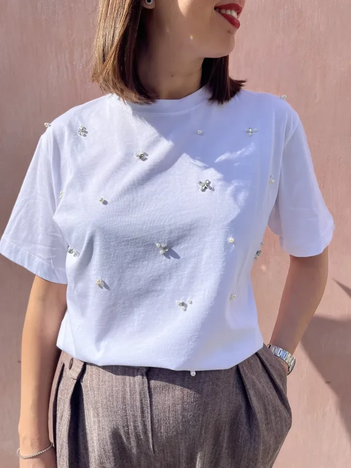 TSHIRT OVER RICAMATA PERLE