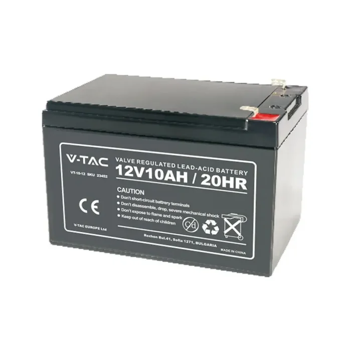 V-TAC | 23452 | Batteria al Piombo Acido 12V 10Ah per Allarmi, Videosorveglianza, UPS Terminali T2 178*35*60mm