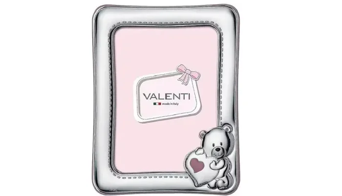 Valenti Cornice Portafoto Bimbo in Argento con Orsetto e Cuore 9×13 cm