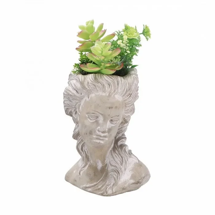 Vaso a forma di testa con piante artificiali 34 cm - immagine 2