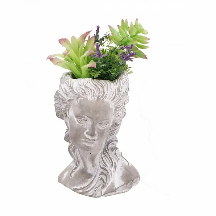 Vaso a forma di testa con piante artificiali 34 cm - immagine 3