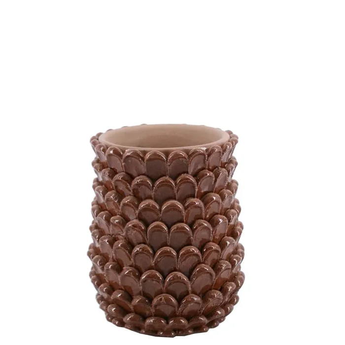VASO BASSO &#039,PINE CONE&#039, IN CEMENTO MARRONE (15x18cm)