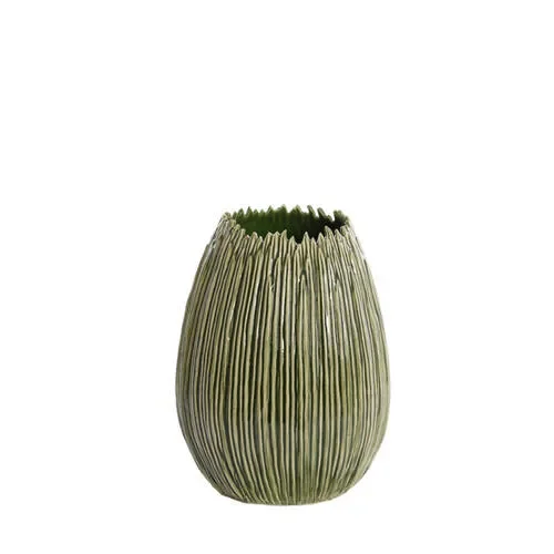 VASO DECORATIVO IN RILIEVO IN CERAMICA VERDE SCURO (Ã˜28,5x36cm)