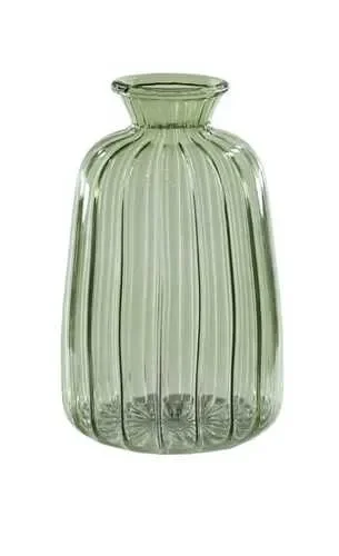 VASO MONOFIORE RIGATO MEDIO VETRO VERDE 7,00 CM x H 12,00 CM