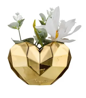 VASO PICCOLO CON DESIGN CUORE ORO IN MARMORINO (13,5x10cm)